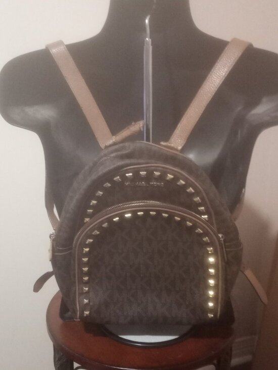 Michael Kors Handbags - MICHAEL KORS Abbey Brown Pebbled Leather Gold Tone Studs Backpack